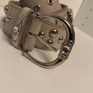 Studded Beige Belt with Silver Accents